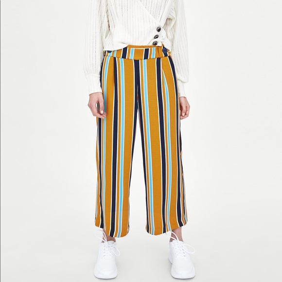 Zara Striped Ankle Wide Leg Pants 